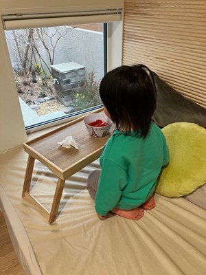坪庭を臨むお子様